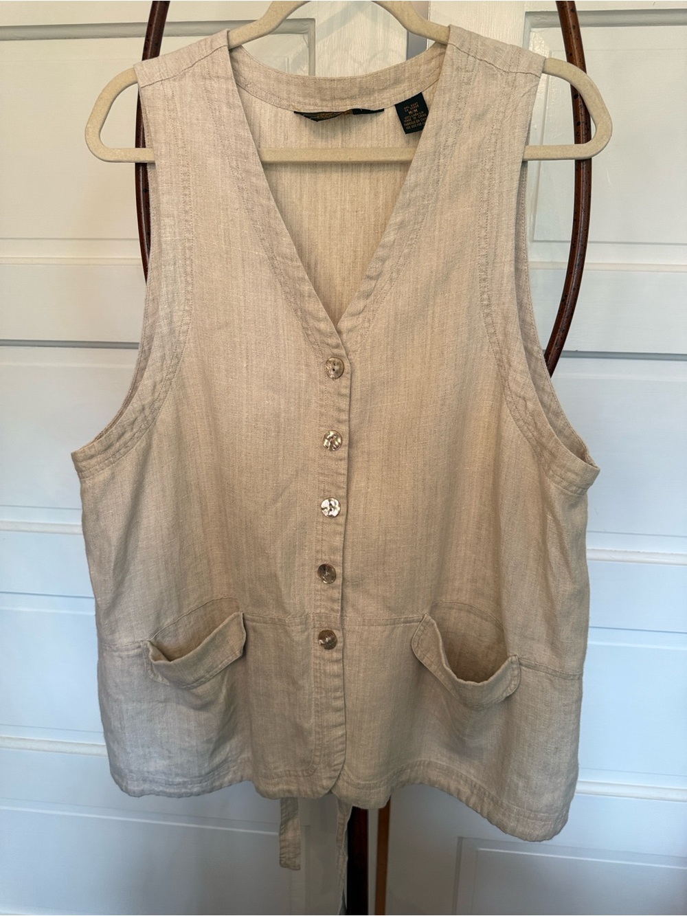 Coastal Linen Utility Vest Eddie Bauer Tie Back Relaxed Lagenlook M